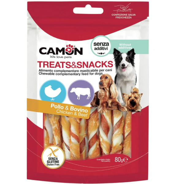 Recompense pentru caini Camon Wrap Sticks Pui&Vita 80g