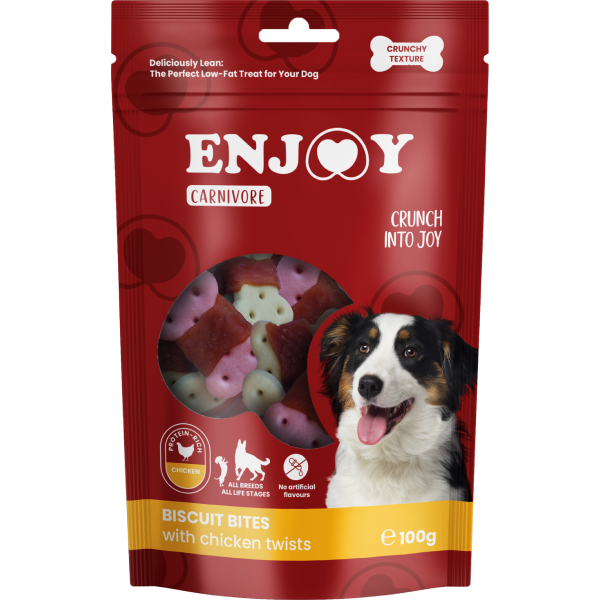 Recompense pentru caini caini Enjoy Carnivore Biscuit Bits Chicken Twists 100g