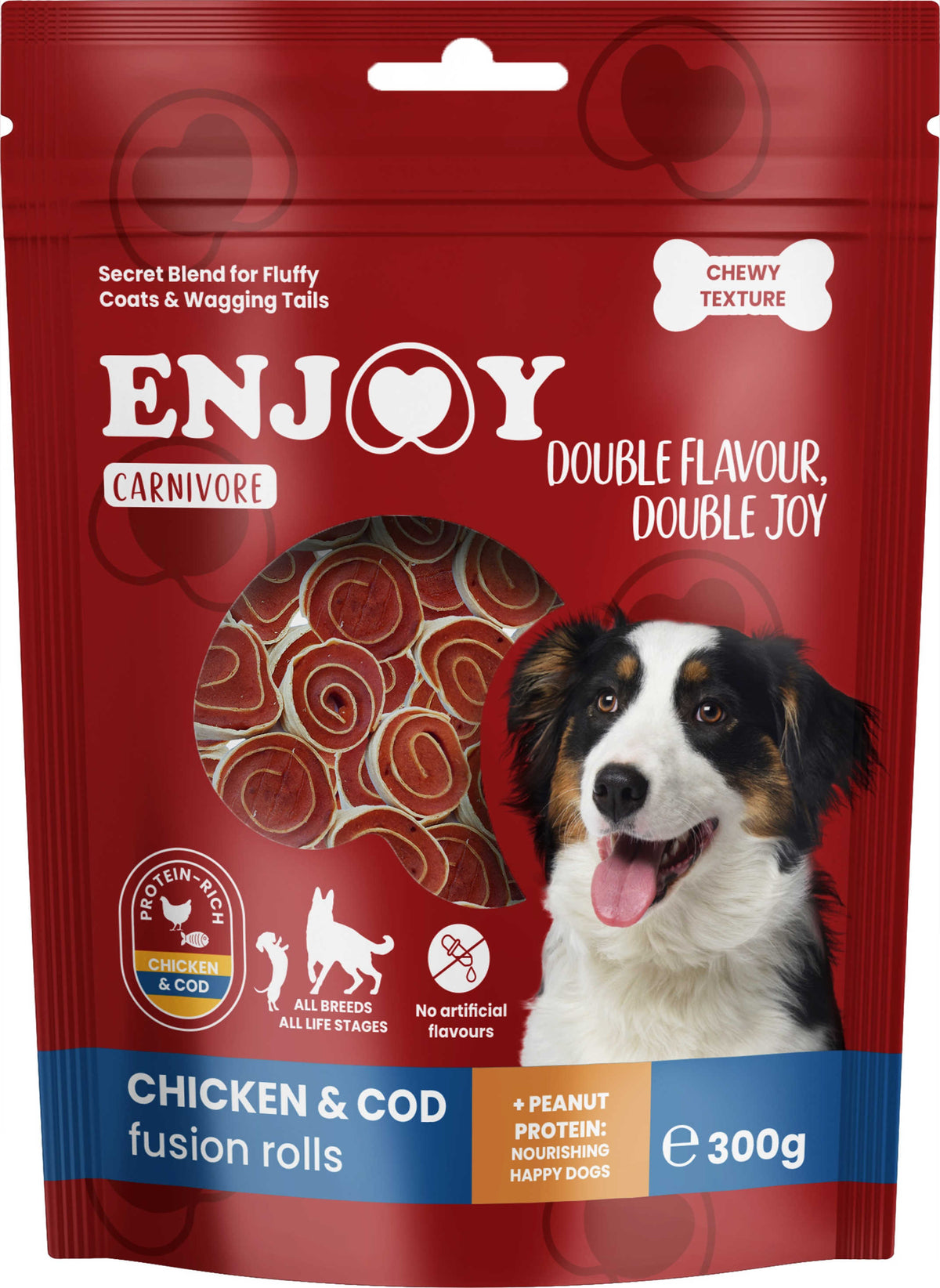 Recompense pentru caini Enjoy Carnivore Chicken Cod Fusion Rolls 300g