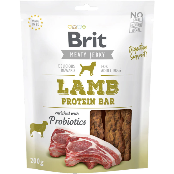 Recompense pentru caini Brit Jerky Baton proteic cu miel 200g