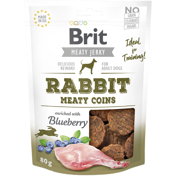 Recompense pentru caini Brit Jerky Bucatele de pui cu insecte 80g