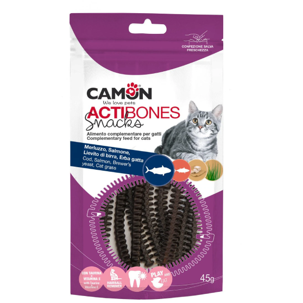 Recompense pentru pisici Camon Actibones AF25 Cod si somon 45g