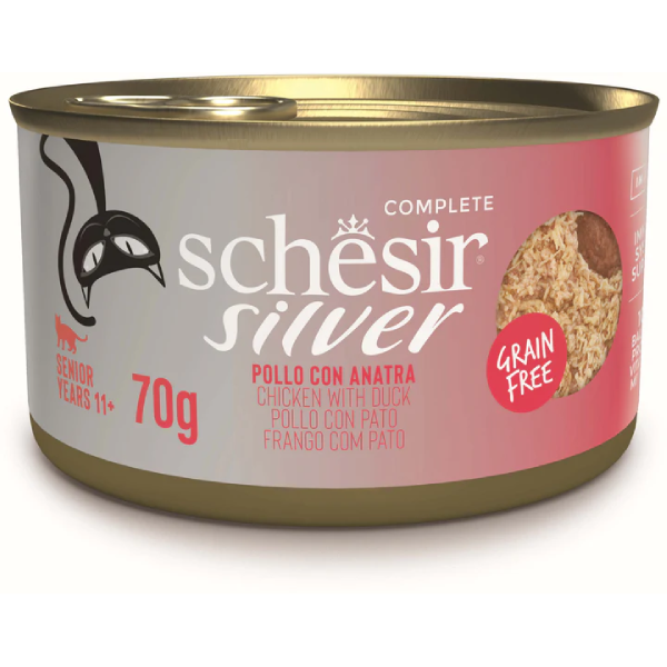 Hrana umeda pentru pisici Schesir Silver Mousse&Filet Pui si rata 70g