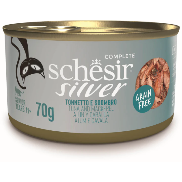 Hrana umeda pentru pisici Schesir Silver Ton si macrou 70g
