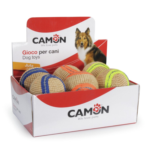 Jucarie pentru caini Camon CAM-A806/T Bila de iuta cu ata aurie 70mm 1buc