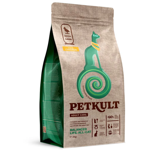 Hrana uscata pentru pisici Petkult Cat Adult Care Balanced Life Pui 2kg