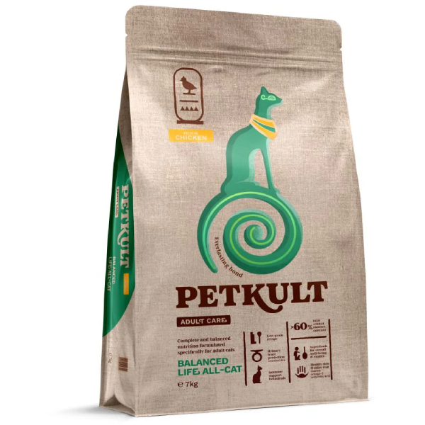 Hrana uscata pentru pisici Petkult Cat Adult Care Balanced Life Pui 7kg