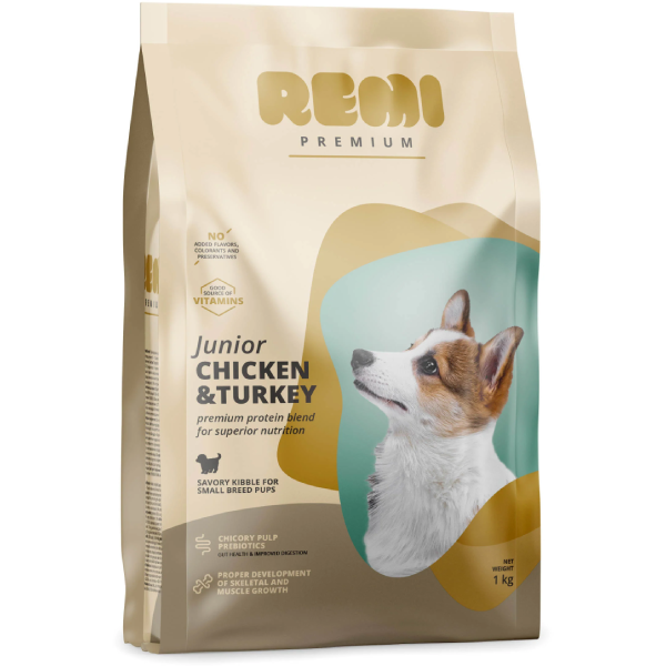 Hrana uscata pentru caini Remi Premium Junior Small Pui si Curcan 1kg