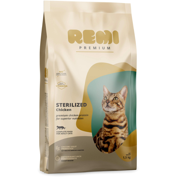 Hrana uscata pentru pisici Remi Premium Sterilized Pui 1.5kg