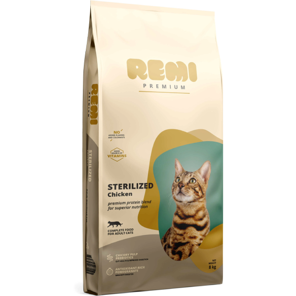 Hrana uscata pentru pisici Remi Premium Sterilized Pui 8kg