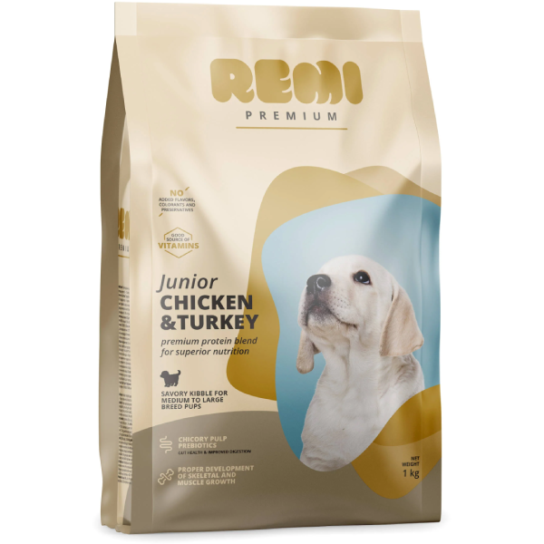 Hrana uscata pentru caini Remi Premium Junior Medium&Large Pui si Curcan 1kg
