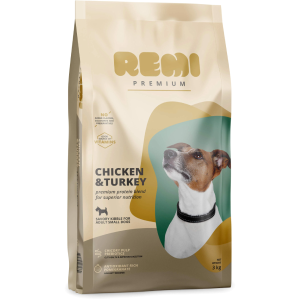 Hrana uscata pentru caini Remi Premium Small Pui si Curcan 3kg