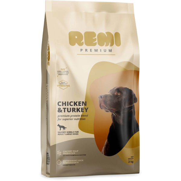 Hrana uscata pentru caini Remi Premium Large Pui si Curcan 3kg