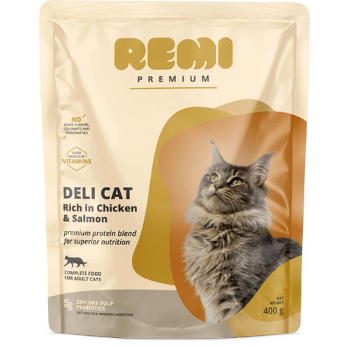 Hrana uscata pentru pisici Remi Premium Deli Pui si Somon 400g
