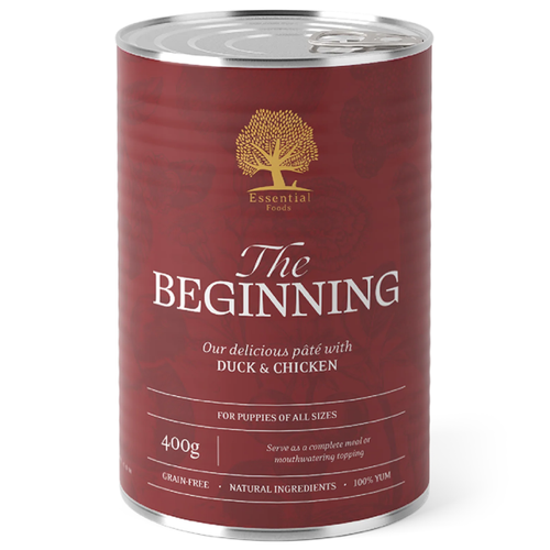 Hrana umeda pentru caini Essential Pate Beginning Rata si pui 400g