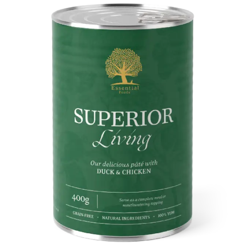 Hrana umeda pentru caini Essential Pate Superior Living Rata si pui 400g