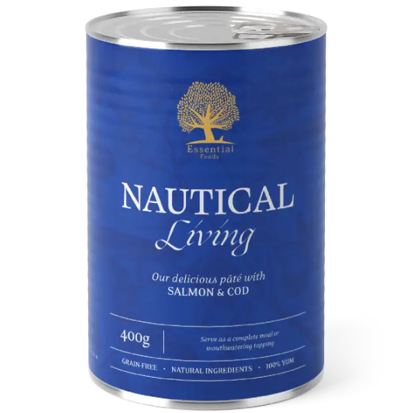 Hrana umeda pentru caini Essential Pate Nautical Living Somon si cod 400g