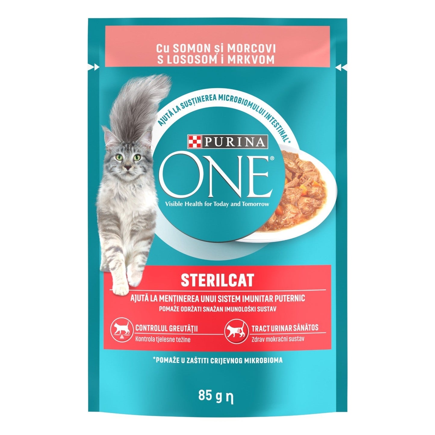 PURINA ONE Hrană umedă pentru pisici Adulte STERILCAT, cu Somon/Morcov 85g - Maxi-Pet.ro
