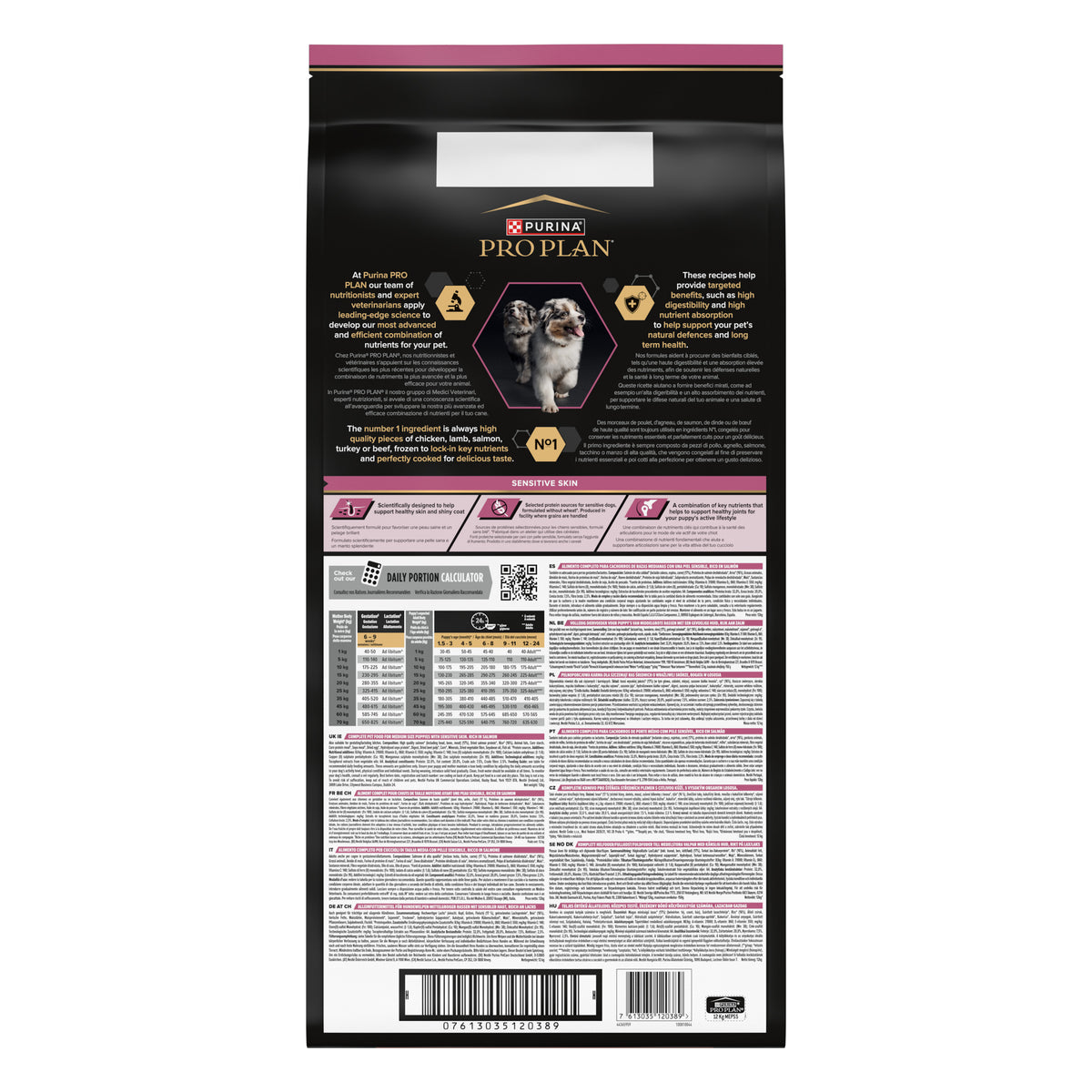 PRO PLAN® SENSITIVE SKIN Junior, bogat în somon, talie medie, hrană uscată pentru puii de câine, 12kg