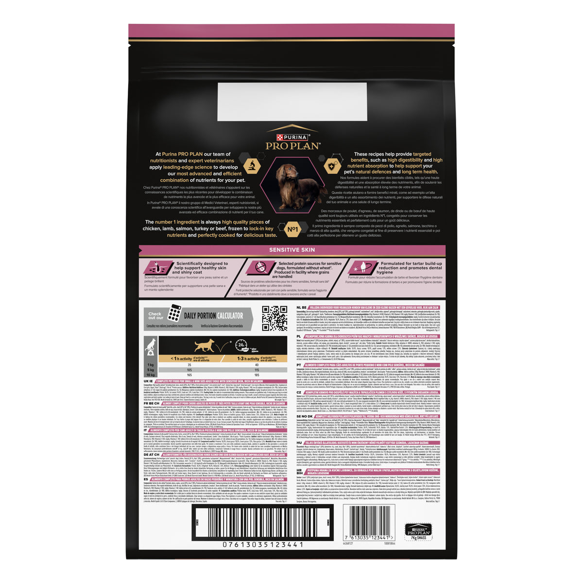 PRO PLAN® SENSITIVE SKIN Adult, bogat în somon, talie mică și foarte mică, hrană uscată pentru câini, 7kg