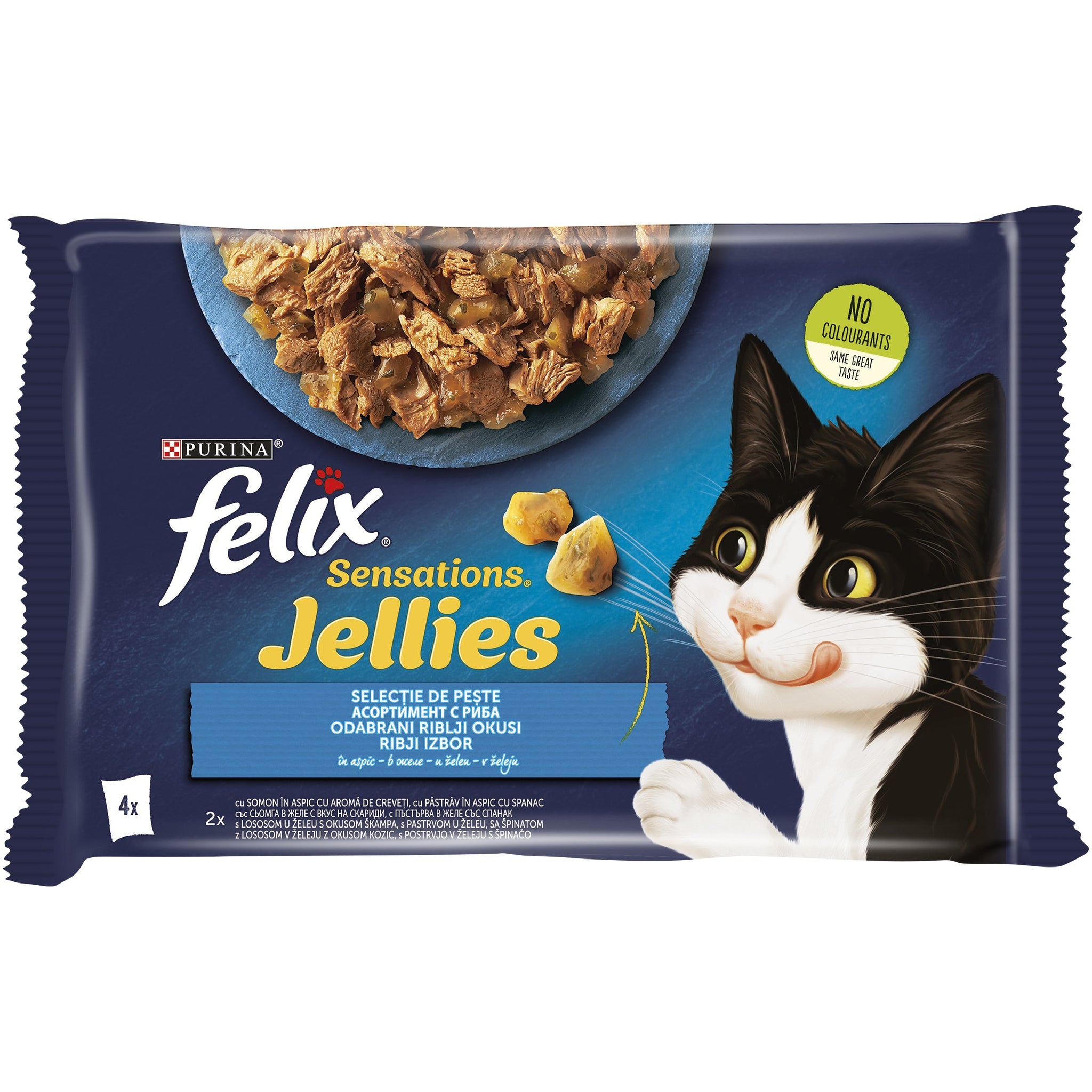 FELIX Sensations Gelees plicuri pentru pisici, somon si pastrav, 4x85g