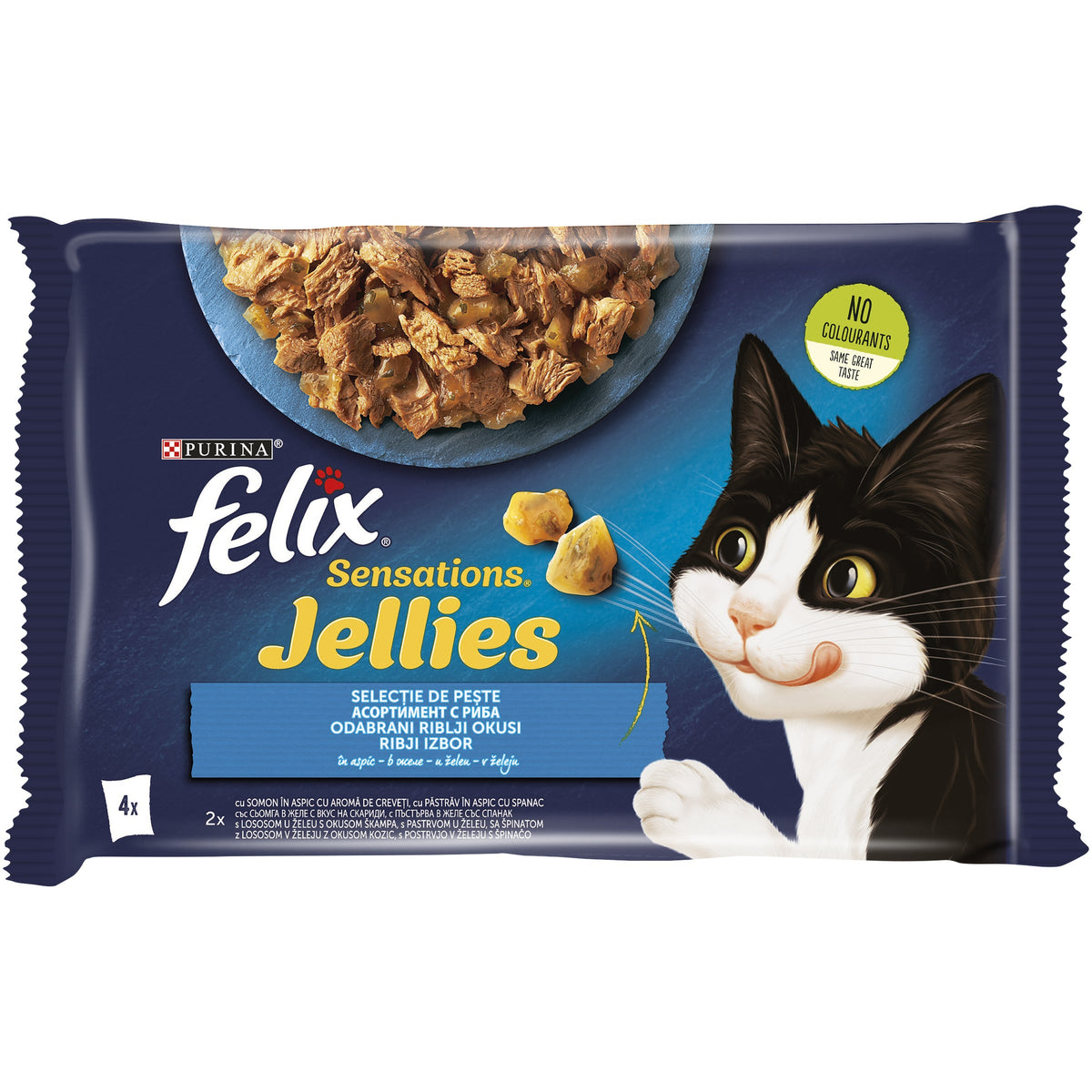 FELIX Sensations Gelees plicuri pentru pisici, somon si pastrav, 4x85g