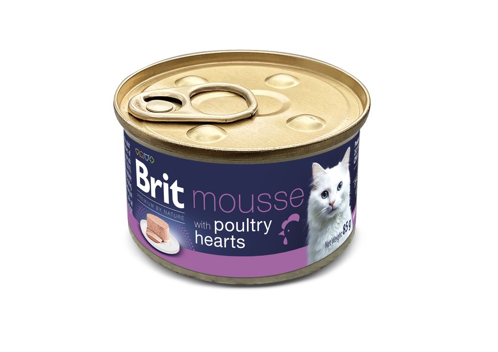 Hrană umedă pentru pisici Brit Premium By Nature, mousse cu inimi de pui, 85g
