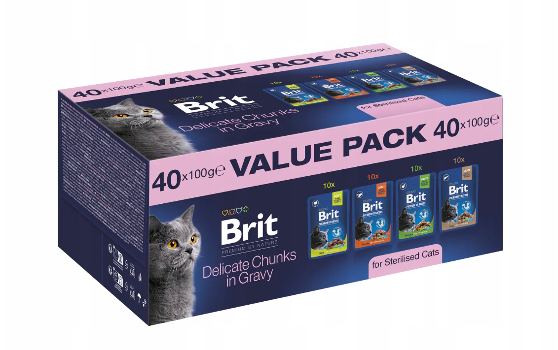 Hrana umeda pentru pisici sterilizate BRIT PREMIUM, multipack 40x100g