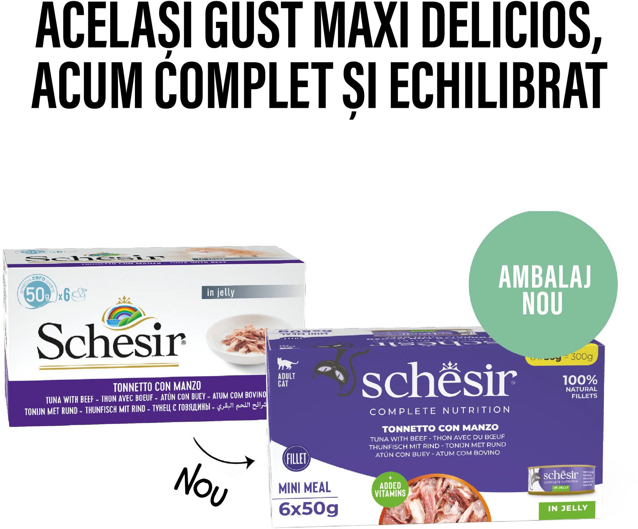 SCHESIR Pachet conserve pentru pisici, cu Ton si Vita, în jeleu 6x50g