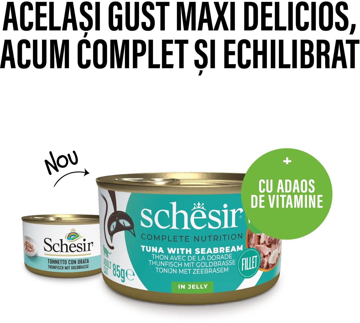 SCHESIR Conserva pentru pisici, cu Ton si Dorada, în jeleu 85g