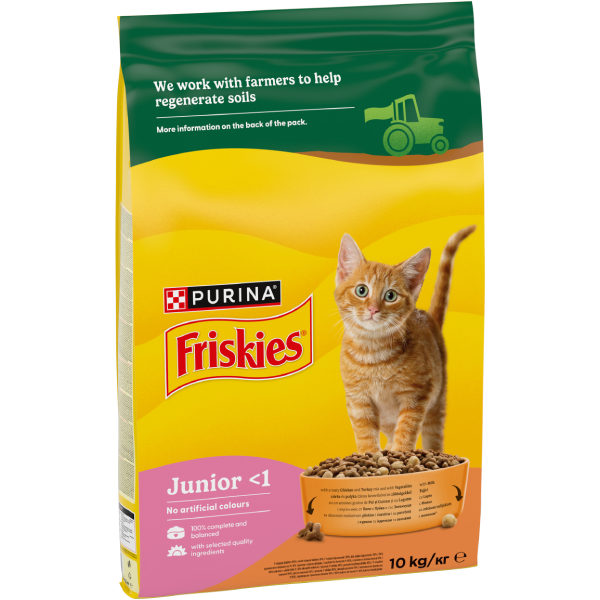 FRISKIES Hrana uscata JUNIOR Complete, cu Pui, Morcov si bulete cu Lapte