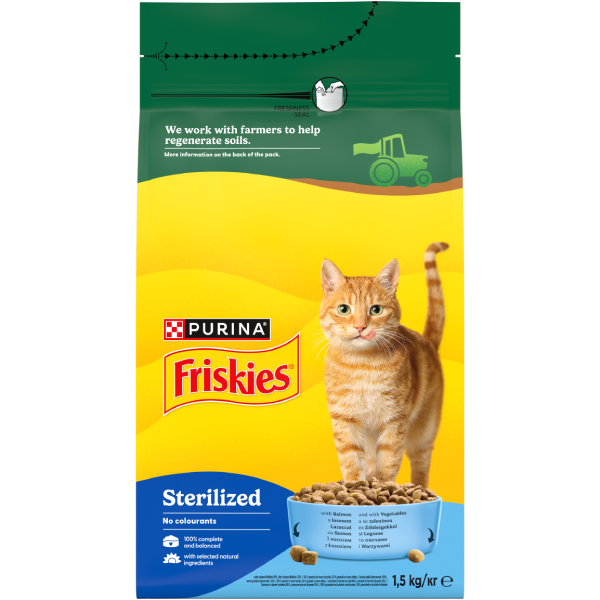 FRISKIES Hrana uscata pentru pisici STERILIZATE, cu Somon si Legume