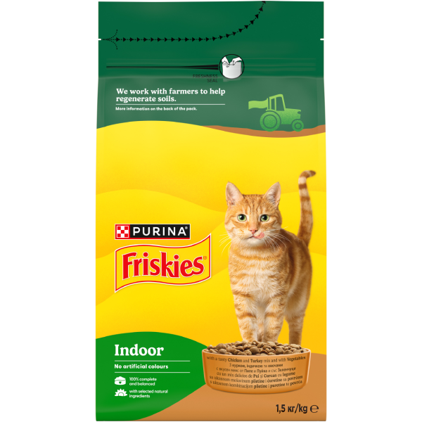 FRISKIES Hrana uscata pentru pisici INDOOR cu Pui si Verdeţuri de Gradina