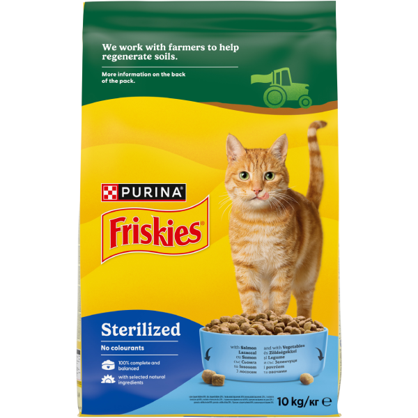 FRISKIES Hrana uscata pentru pisici STERILIZATE, cu Somon si Legume