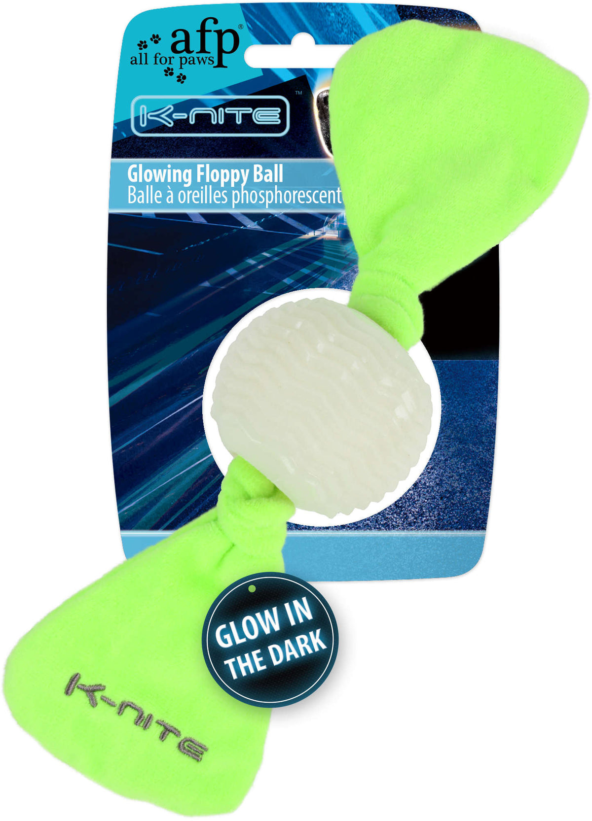ALL FOR PAWS K-NITE Jucarie pentru caini, Minge cu sfoara, fosforescenta