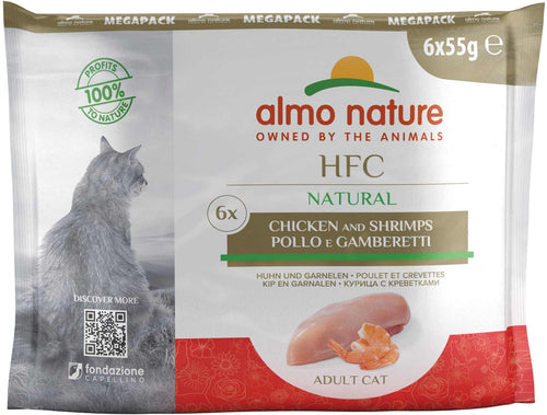 ALMO NATURE HFC Natural Pachet plicuri pisici, cu file de pui si creveti 6 x 55g