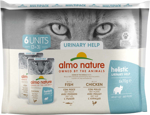 ALMO NATURE HOLISTIC Pachet plicuri pisici Urinary Help, cu peste si pui 6 x 70g