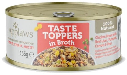 APPLAWS Toppers Conserva caini, cu Pui, Ficat de Vita si Vegetale in Supa 156g