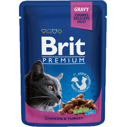 Hrana umeda pentru pisici Brit Premium cu pui si curcan 100 g - Animax
