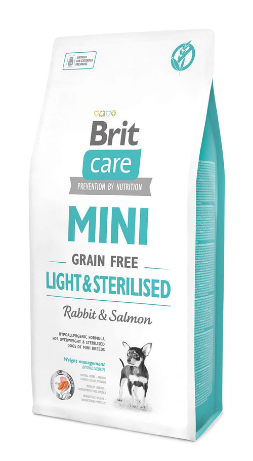BRIT CARE Mini Grain Free Light& Sterilised Iepure si Somon 7kg