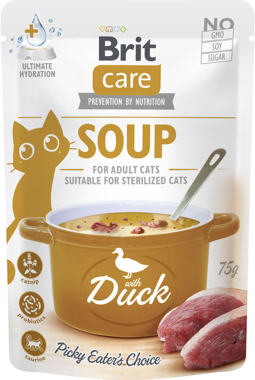 BRIT CARE Plic hrana umeda pentru pisici, Supa cu Rata 75g 