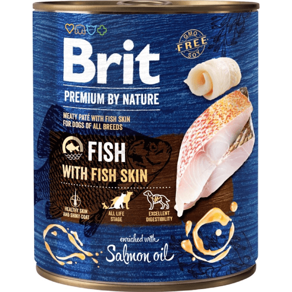 Hrana umeda pentru caini Brit Premium Dog Peste cu piele de peste 800g - Animax