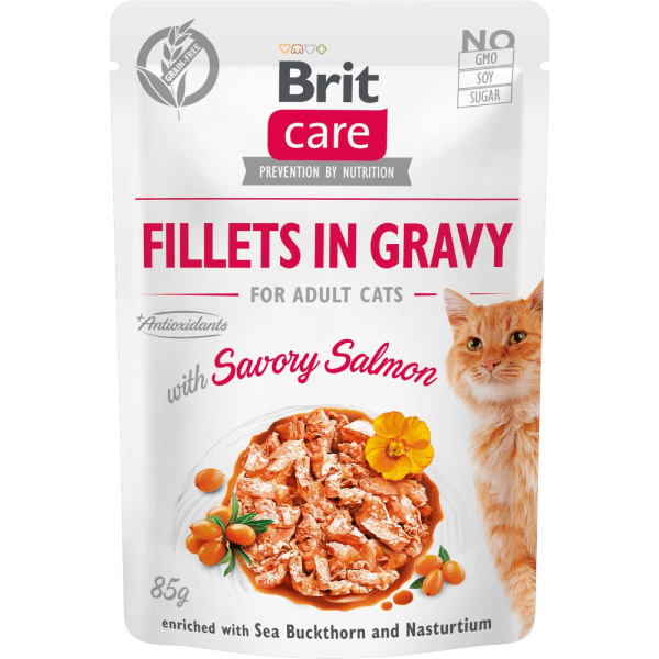 Hrana umeda pentru pisici Brit Care Fileuri de somon in sos 85g - Animax