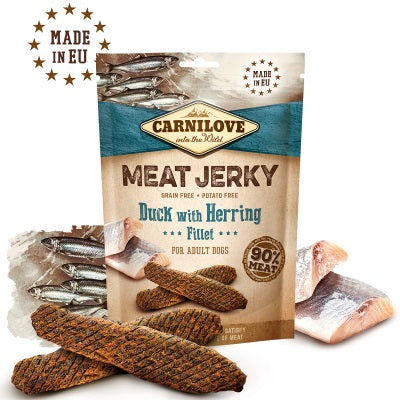 CARNILOVE Jerky Recompensa pentru caini, File de rata si hering 100g