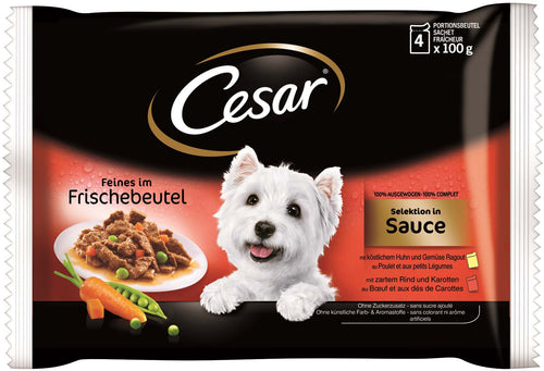 CESAR Pachet plicuri pentru caini Selectii in Sos, Pui si Vita 4x100g