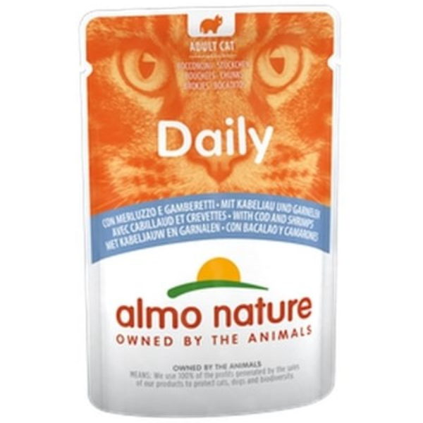 Hrana umeda pentru pisici Almo Nature Daily Cod si Creveti 70g - Animax