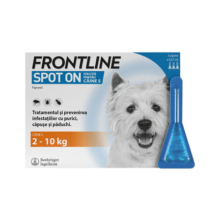 Antiparazitar Frontline Spot On S pentru caini 2-10 kg, 3 pipete