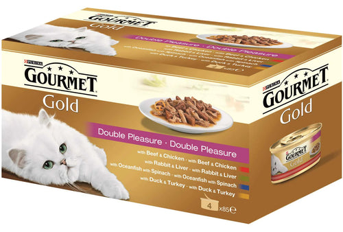 Pachet conserve in sos Gourmet Gold Duo Vita, Pui, Peste, Rata, Iepure 4*85g - Animax