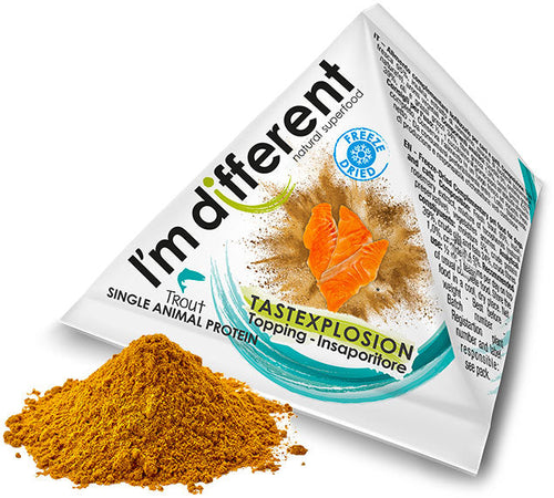 I'M DIFFERENT Tastexplosion Topping hrana pentru caini si pisici, cu Pastrav 8g 
