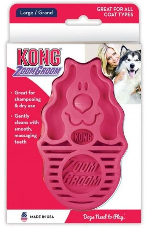 KONG Perie pentru caini Raspberry  ZoomGroom, Roz, L 10,16x3,81x16,84cm 